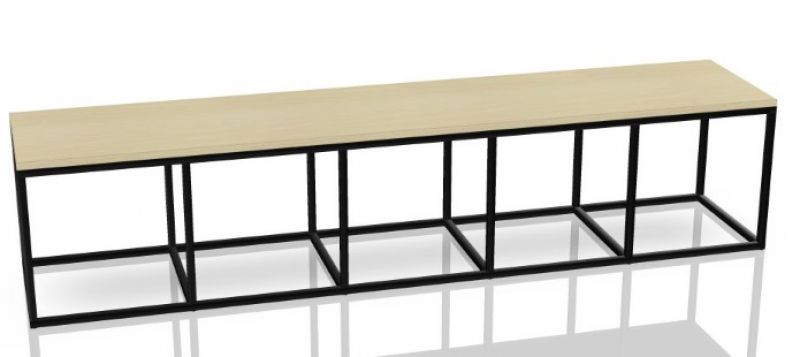 P4 Bank von Palmberg, 192 cm breit, mit hellem Holzdekor und schwarzem Metallgestell.